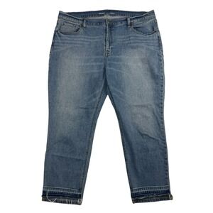Old Navy Mid Rise Boyfriend Cropped Blue Denim Jeans Sz 16 Cotton Blend Stretch